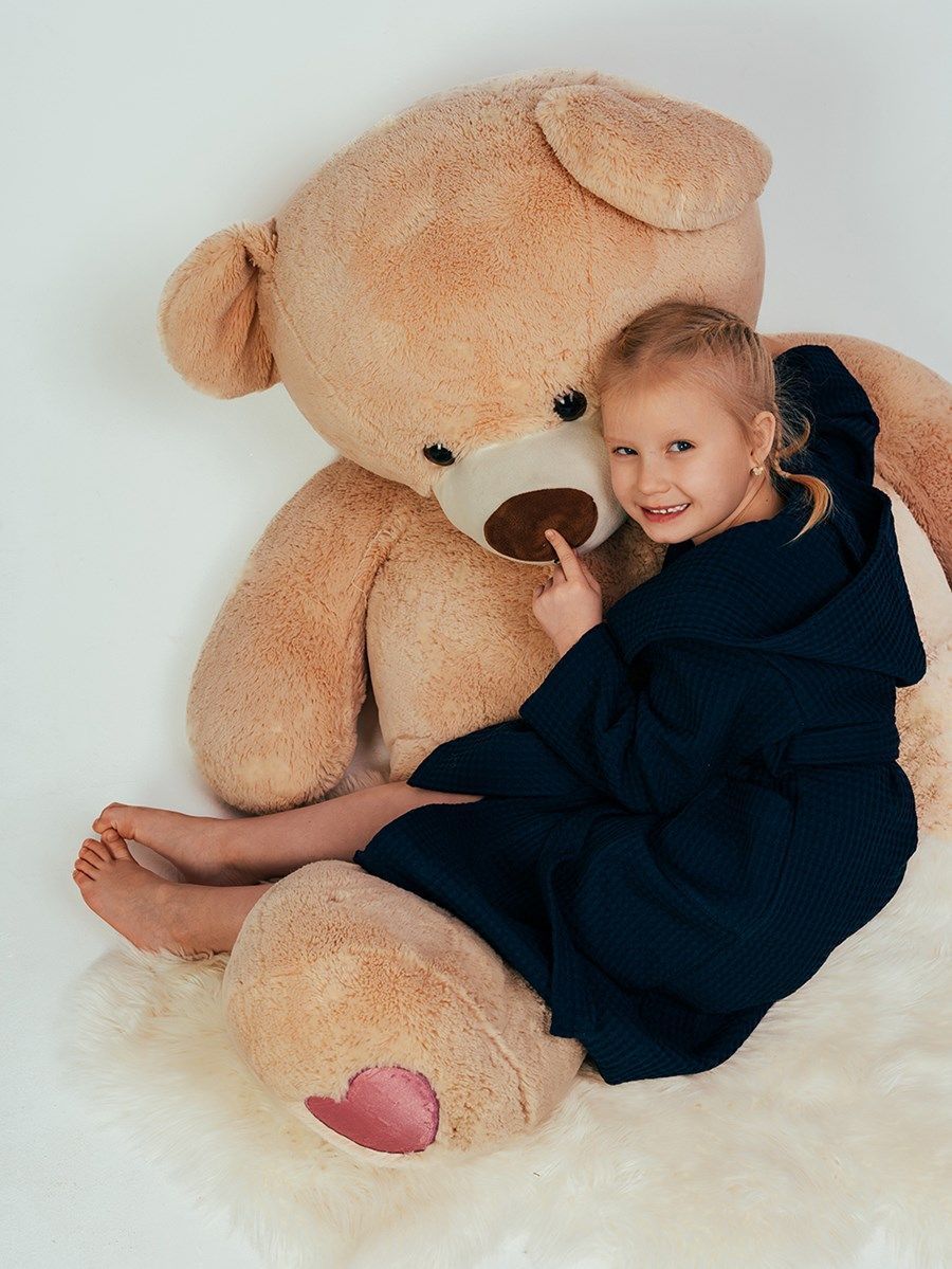 снимок Халат вафельный детский "Комфорт" темно-синий от магазина BIO-TEXTILES ОПТ