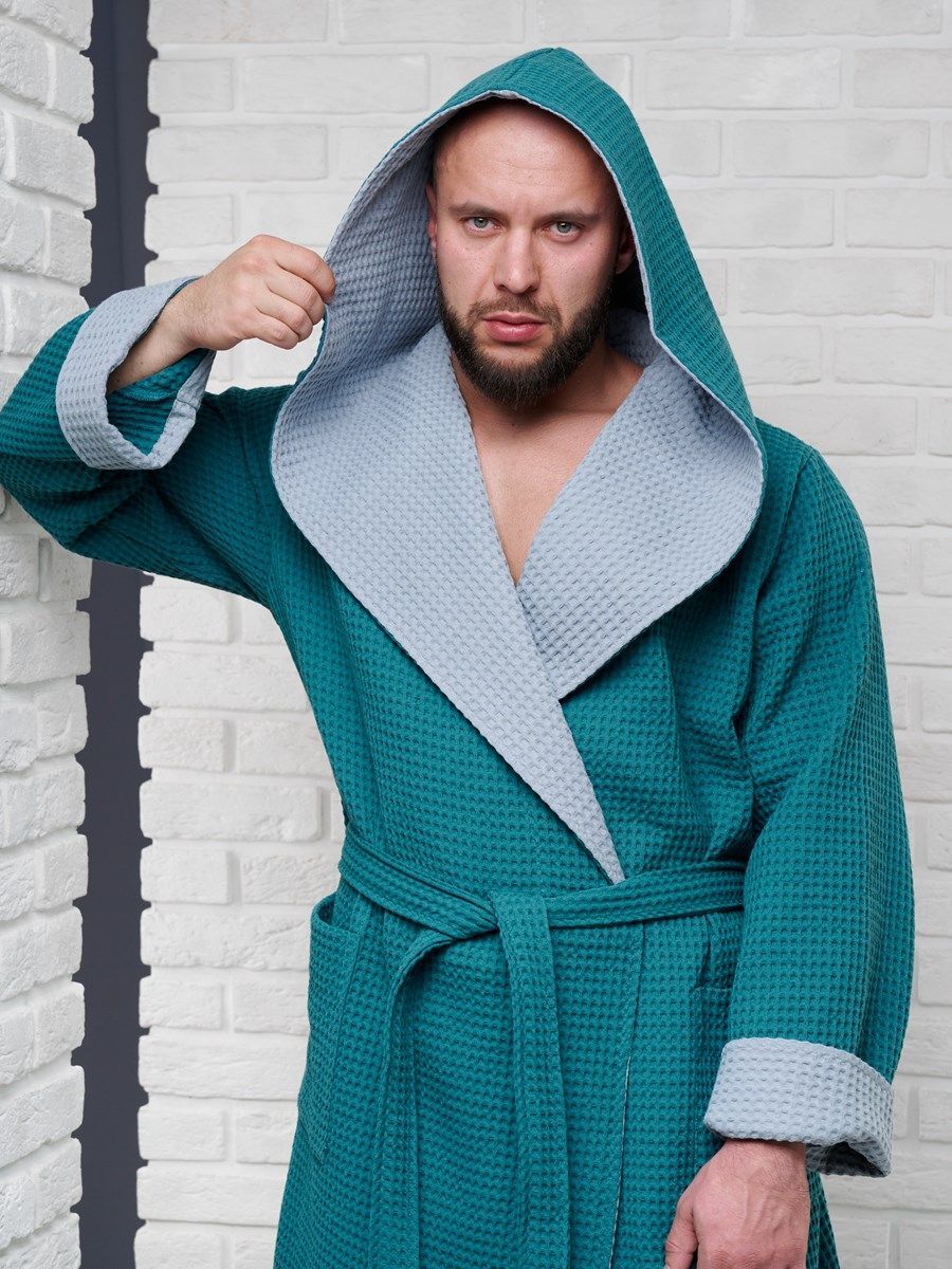 снимок Халат вафельный с капюшоном, два цвета, малахит от магазина BIO-TEXTILES ОПТ
