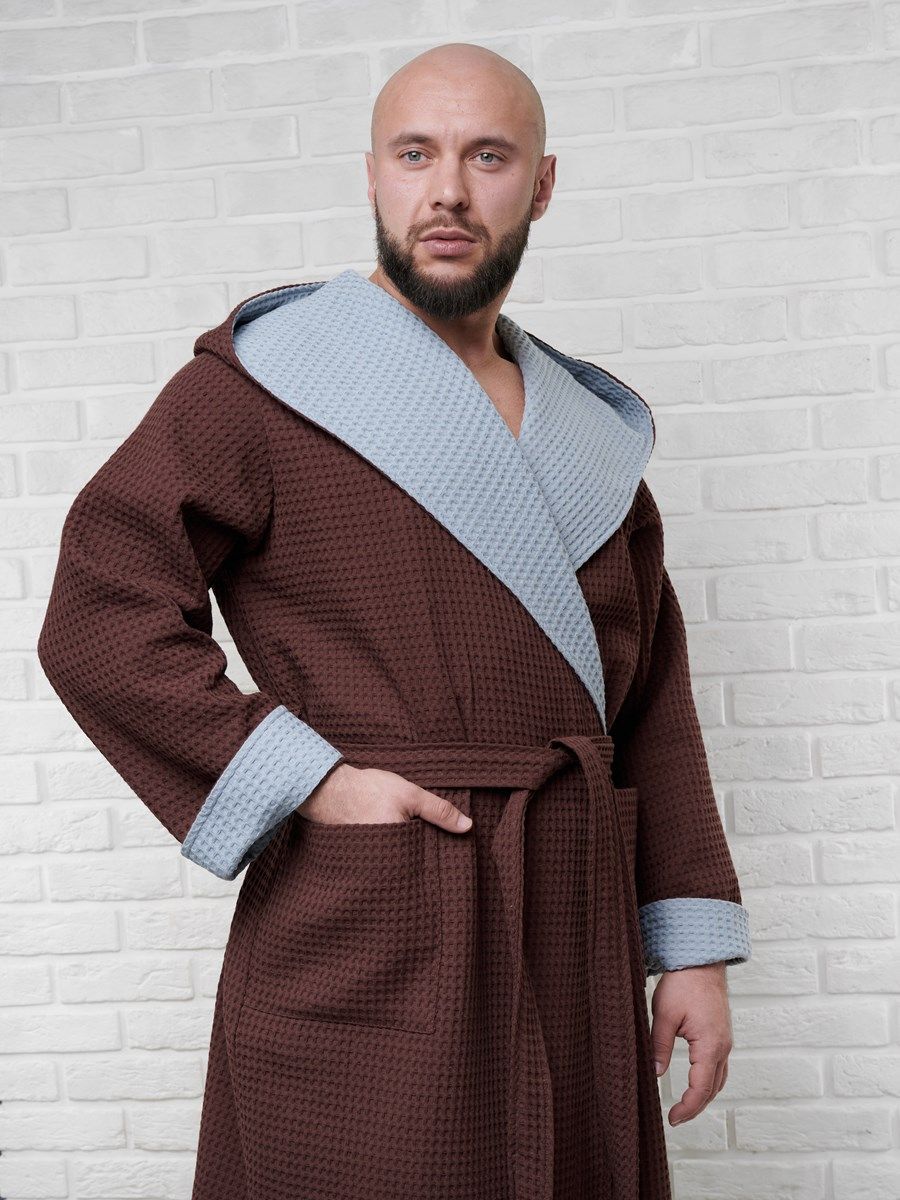 снимок Халат вафельный с капюшоном, два цвета, темный шоколад от магазина BIO-TEXTILES ОПТ