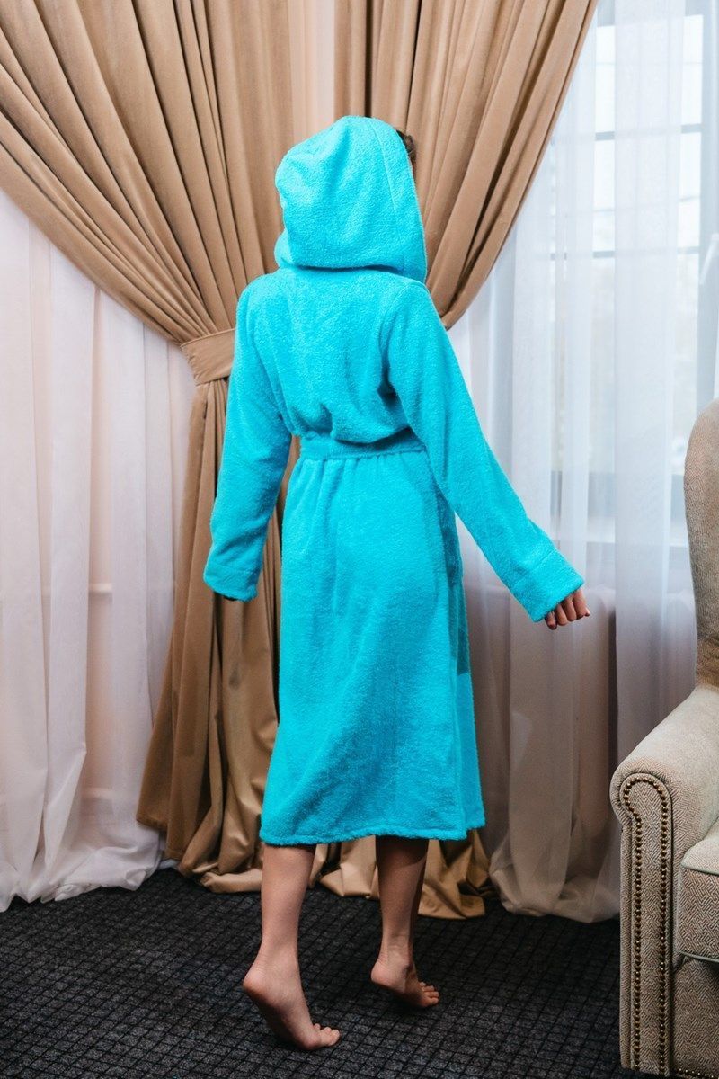 снимок Халат махровый женский с капюшоном голубой от магазина BIO-TEXTILES ОПТ