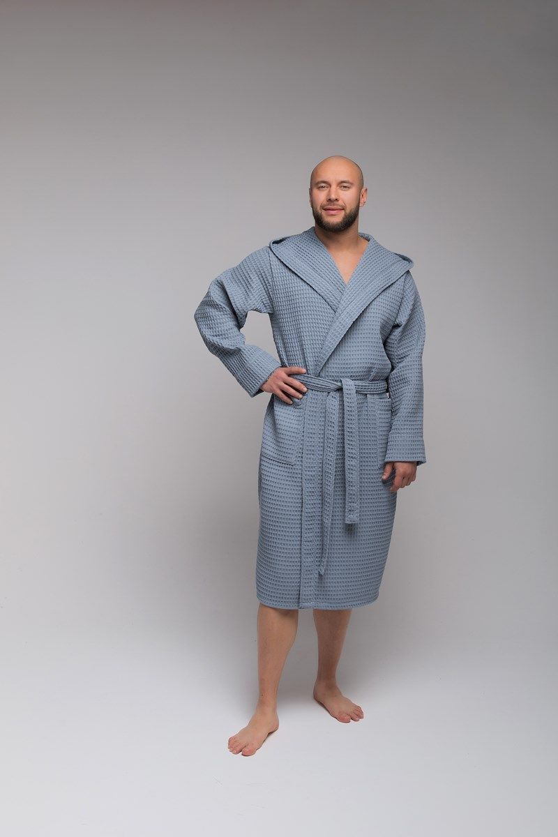 снимок Халат вафельный PandaHug Оrlando серый с капюшоном от магазина BIO-TEXTILES ОПТ