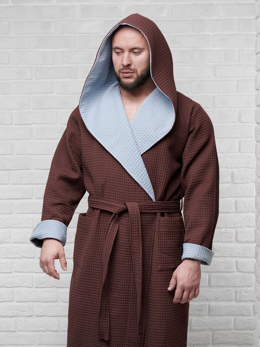 снимок Халат вафельный с капюшоном, два цвета, темный шоколад от магазина BIO-TEXTILES ОПТ