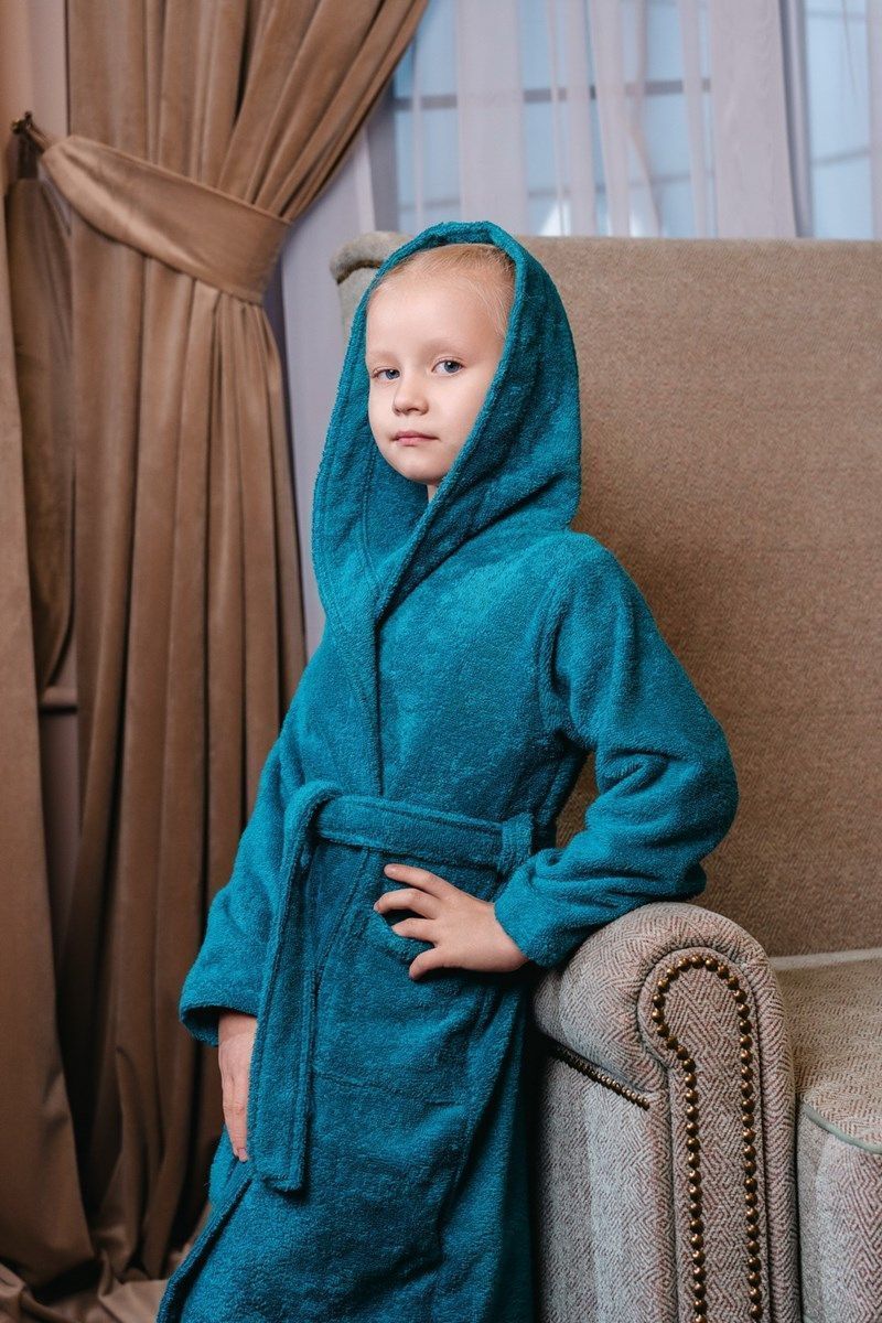 снимок Халат махровый детский с капюшоном морская волна от магазина BIO-TEXTILES ОПТ