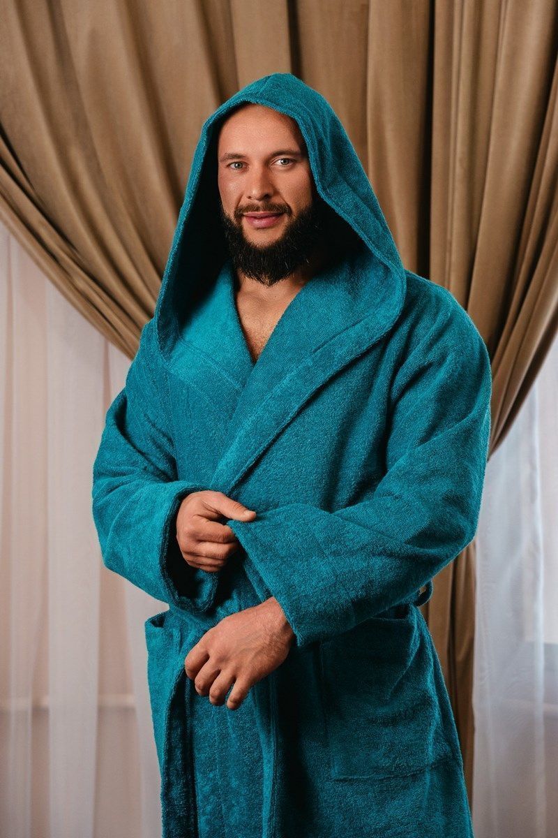 снимок Халат махровый с капюшоном, морская волна от магазина BIO-TEXTILES ОПТ