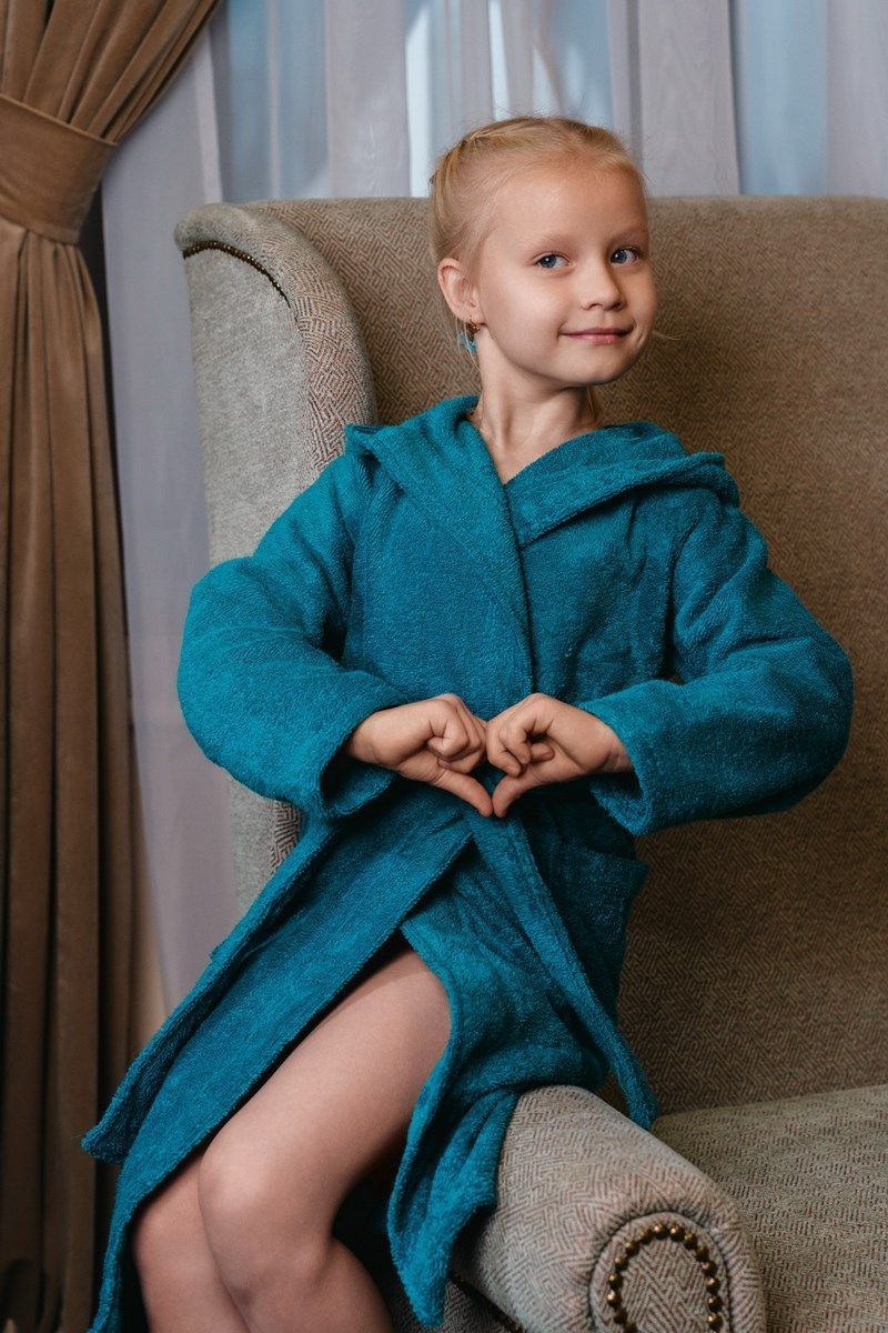 снимок Халат махровый детский с капюшоном морская волна от магазина BIO-TEXTILES ОПТ