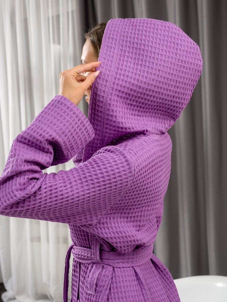 снимок Халат женский вафельный PandaHug Оrnella сиреневый с капюшоном от магазина BIO-TEXTILES ОПТ