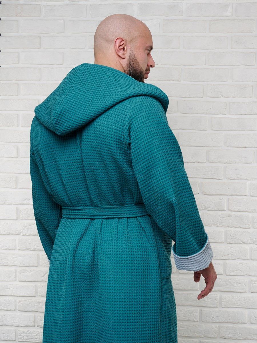 снимок Халат вафельный с капюшоном, два цвета, малахит от магазина BIO-TEXTILES ОПТ