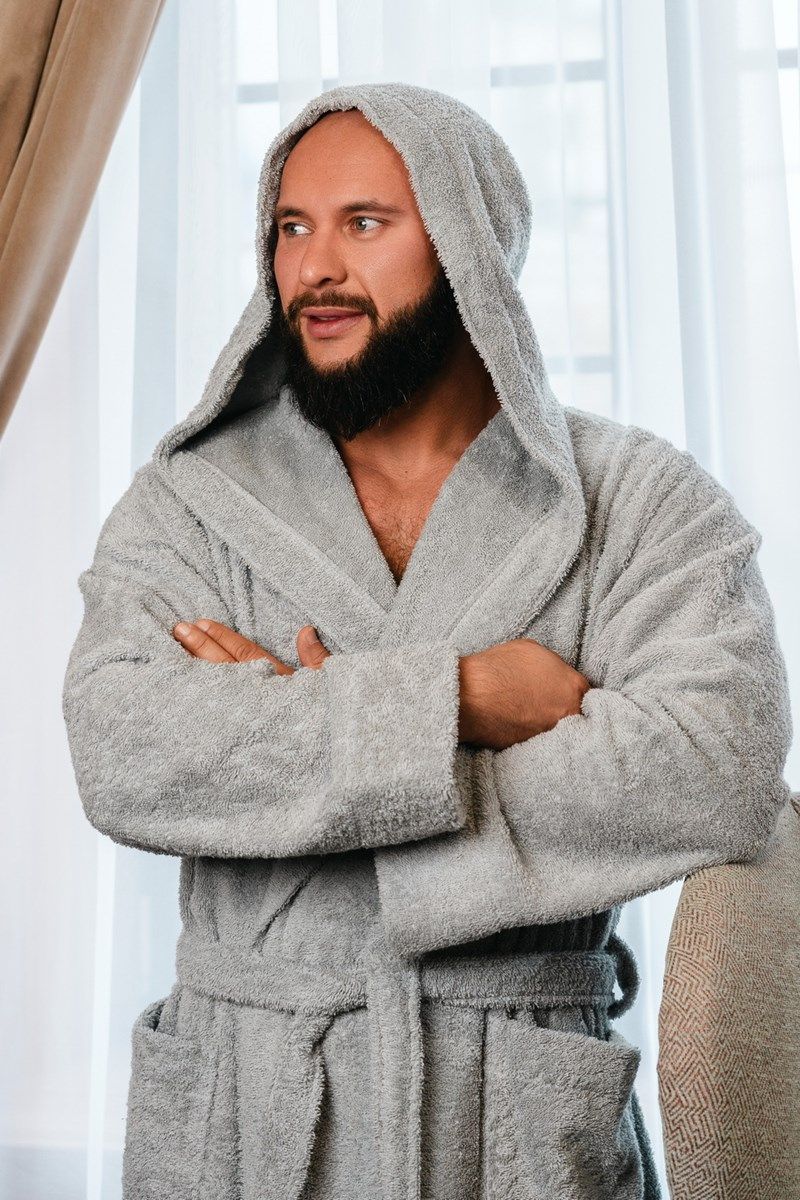 снимок Халат махровый с капюшоном, серый от магазина BIO-TEXTILES ОПТ