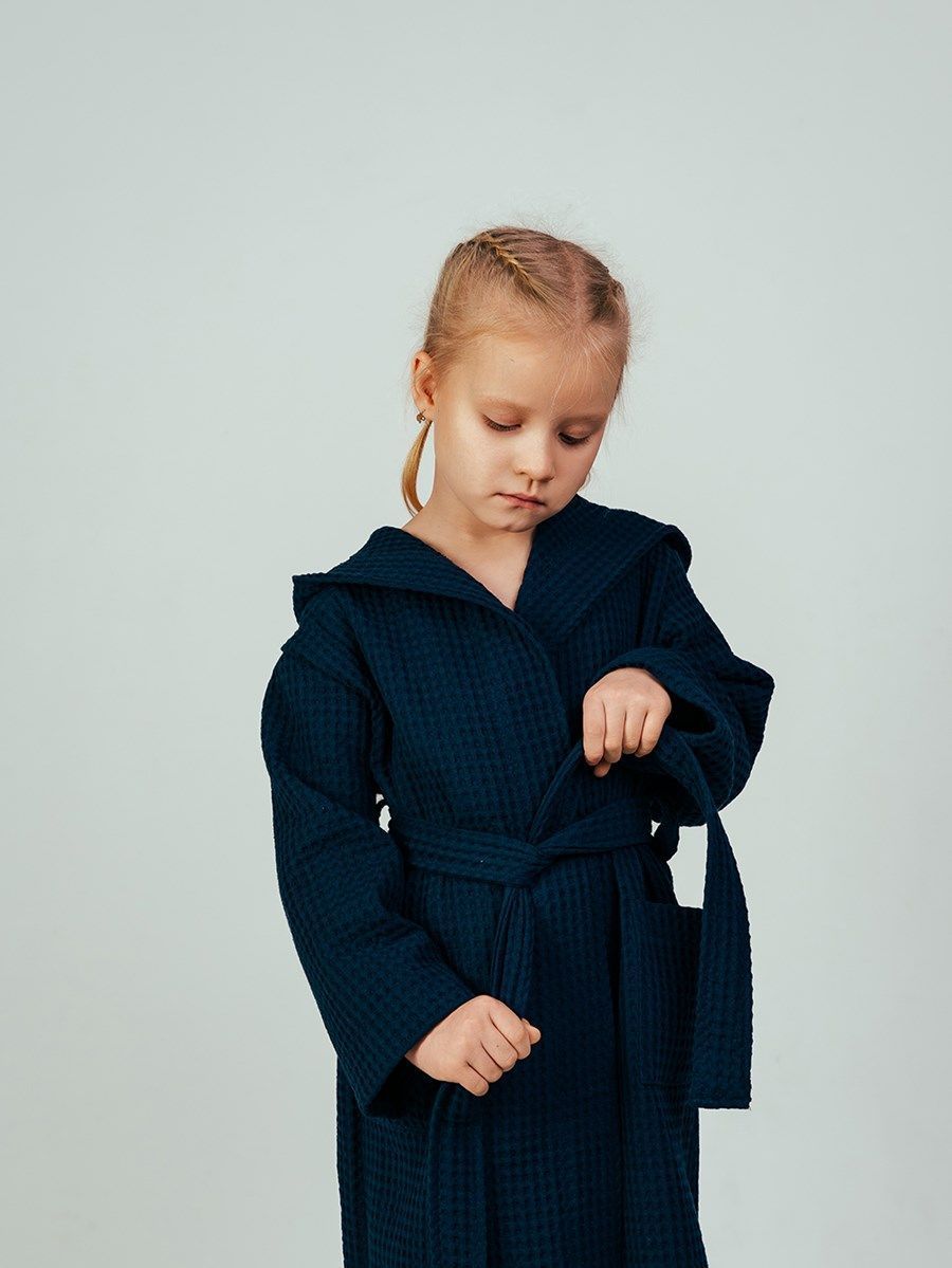 снимок Халат вафельный детский "Комфорт" темно-синий от магазина BIO-TEXTILES ОПТ