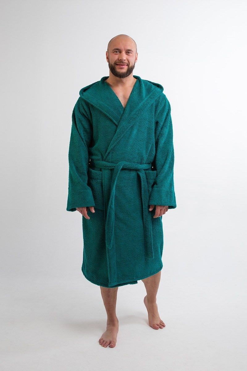 снимок Халат махровый с капюшоном, изумруд с вышивкой от магазина BIO-TEXTILES ОПТ
