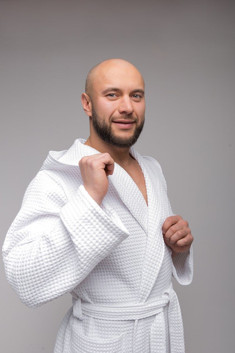 снимок Халат вафельный PandaHug Оrlando белый с капюшоном от магазина BIO-TEXTILES ОПТ