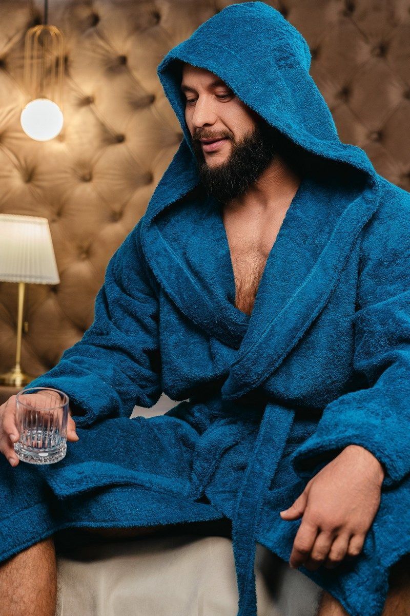 снимок Халат махровый с капюшоном, синий от магазина BIO-TEXTILES ОПТ