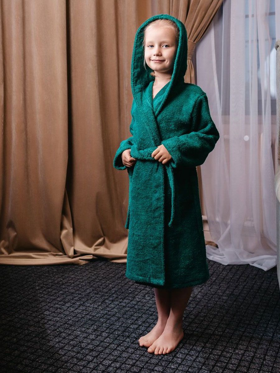 снимок Халат махровый детский с капюшоном изумруд от магазина BIO-TEXTILES ОПТ
