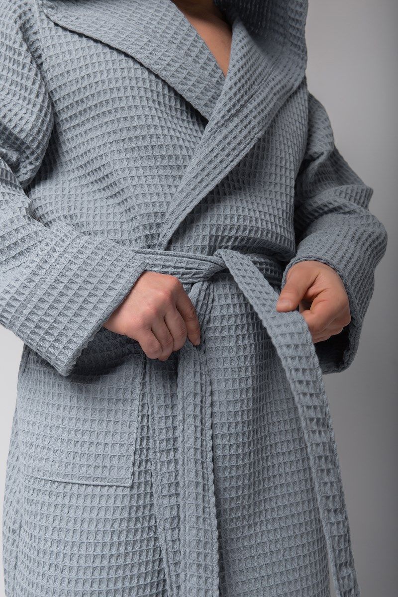 снимок Халат вафельный PandaHug Оrlando серый с капюшоном от магазина BIO-TEXTILES ОПТ