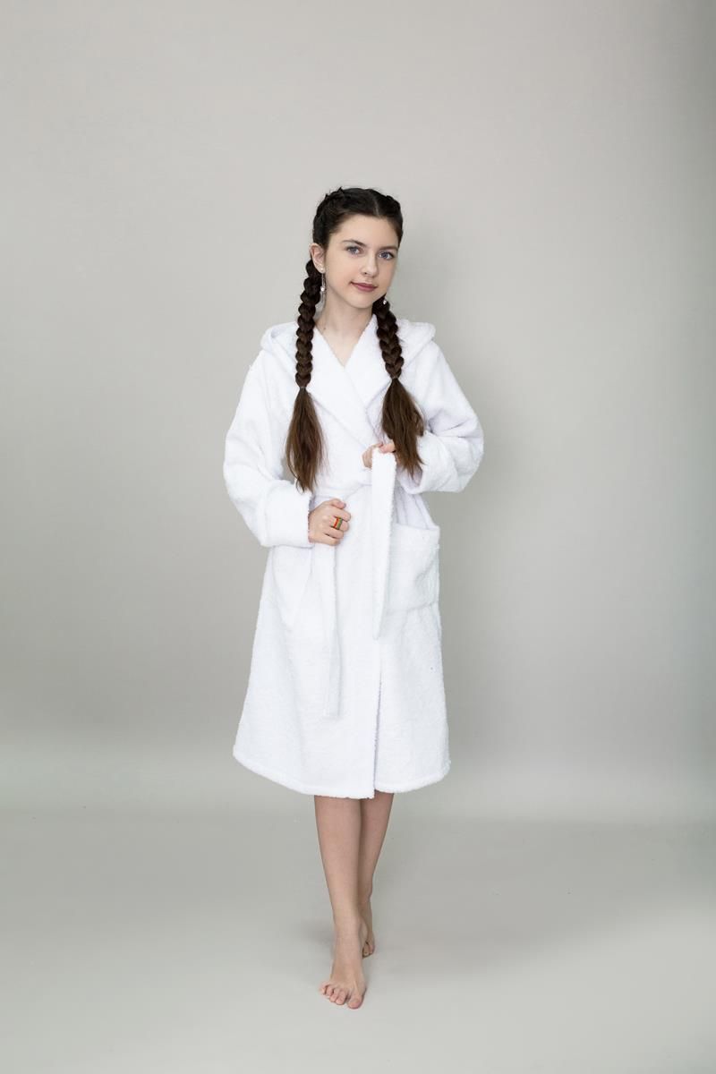 снимок Халат махровый детский с капюшоном белый от магазина BIO-TEXTILES ОПТ