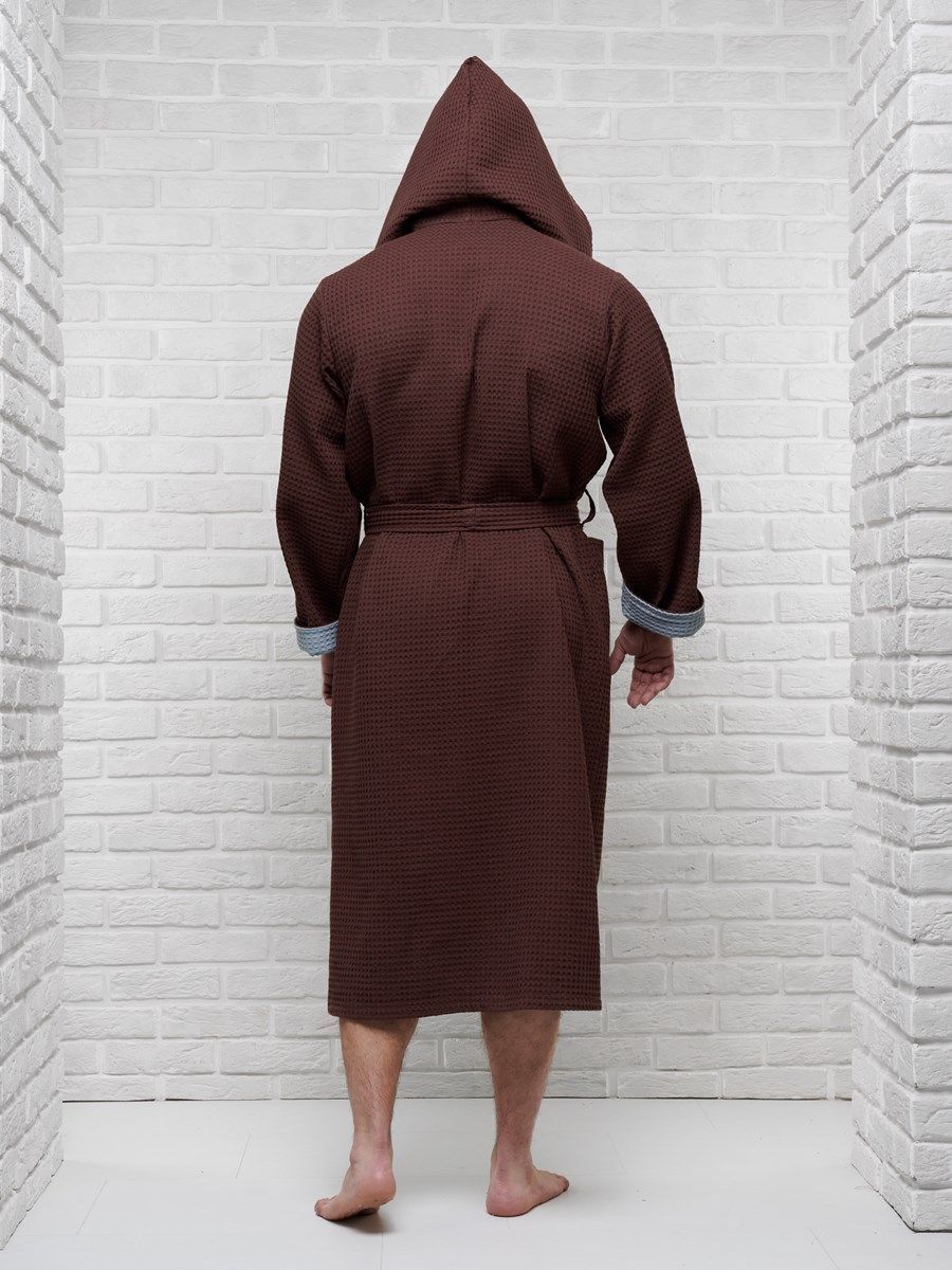 снимок Халат вафельный с капюшоном, два цвета, темный шоколад от магазина BIO-TEXTILES ОПТ