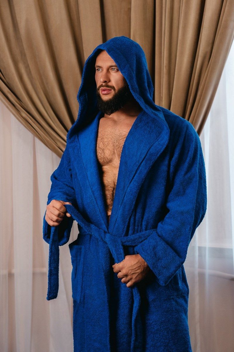 снимок Халат махровый с капюшоном, васильковый с вышивкой от магазина BIO-TEXTILES ОПТ