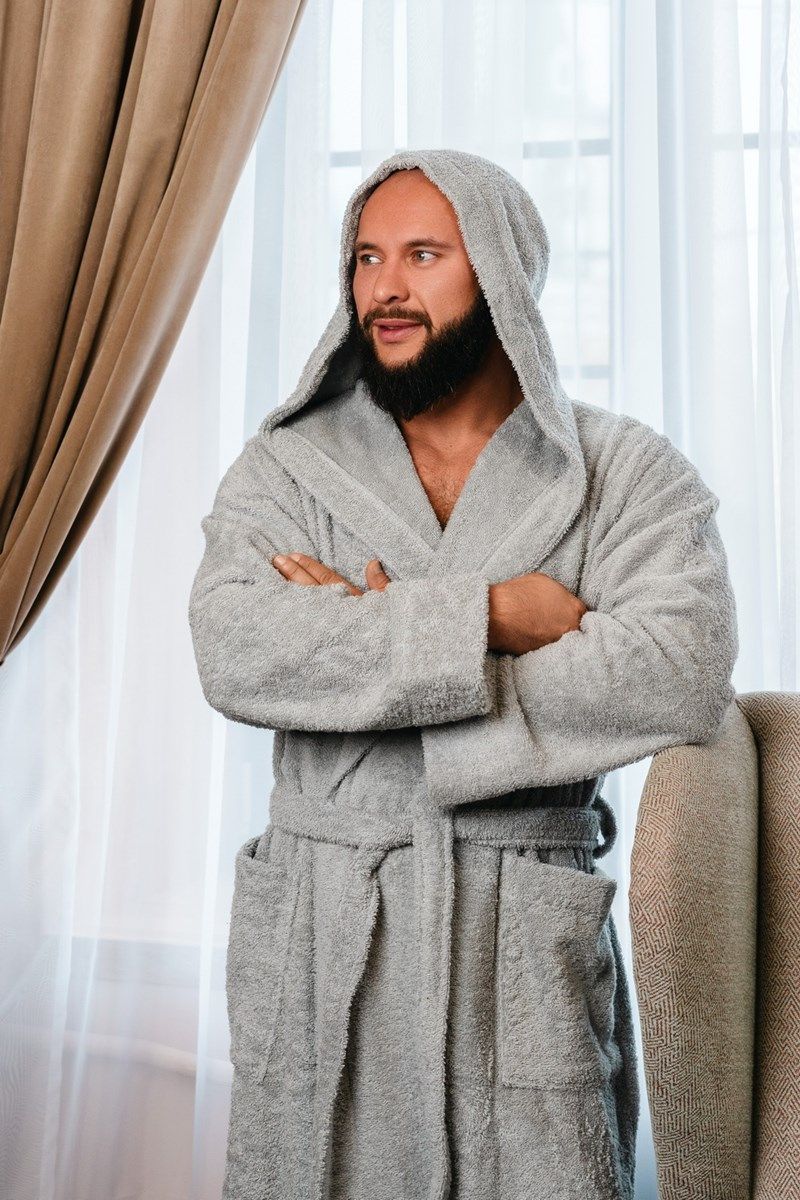 снимок Халат махровый с капюшоном, серый от магазина BIO-TEXTILES ОПТ