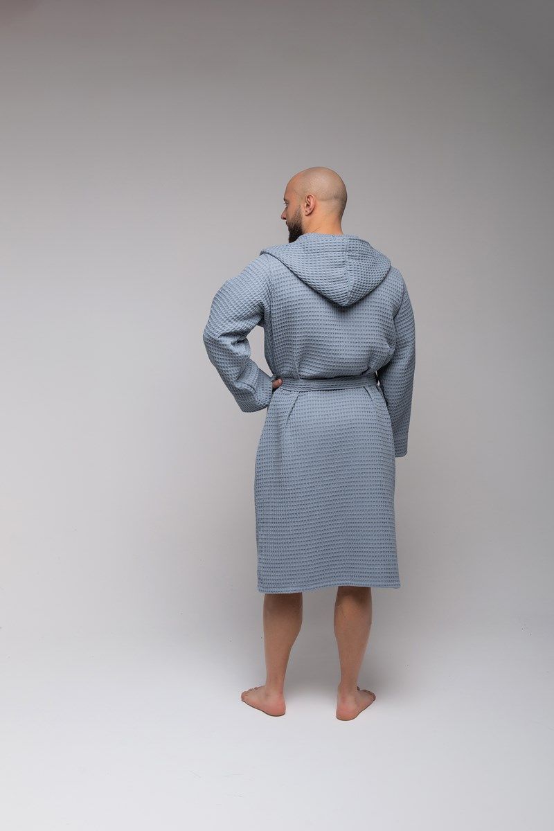 снимок Халат вафельный PandaHug Оrlando серый с капюшоном от магазина BIO-TEXTILES ОПТ