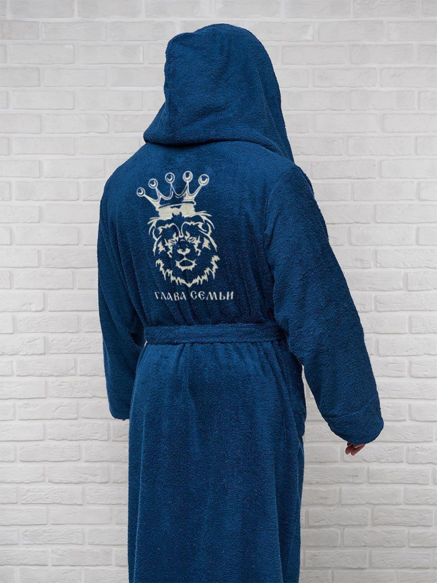 снимок Халат махровый с капюшоном, темно-синий с вышивкой от магазина BIO-TEXTILES ОПТ