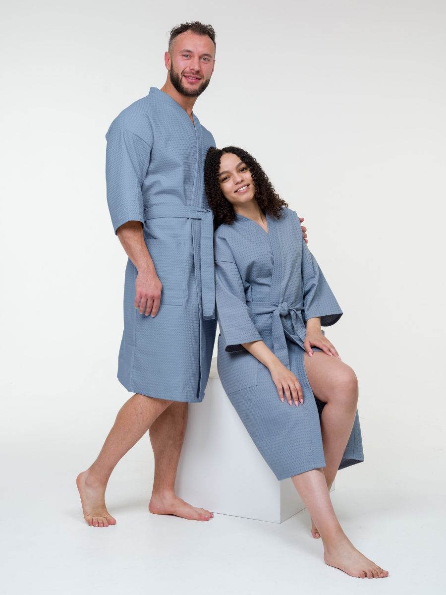 снимок Халат вафельный серый от магазина BIO-TEXTILES ОПТ