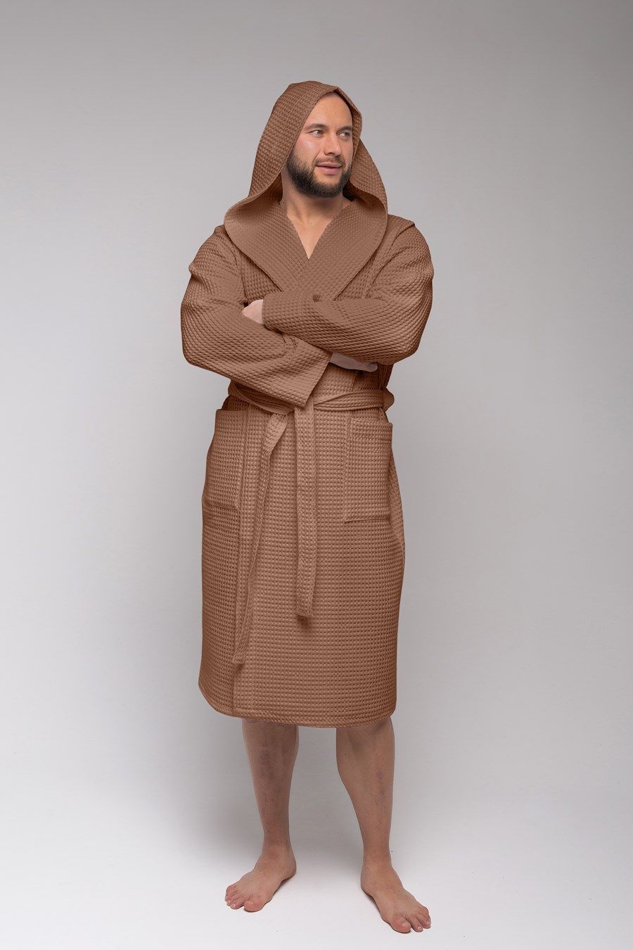 снимок Халат вафельный PandaHug Оrlando мокко с капюшоном от магазина BIO-TEXTILES ОПТ