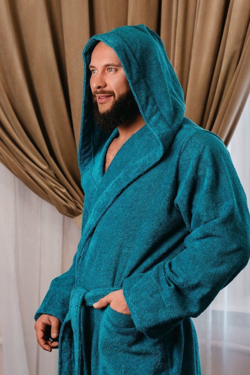 снимок Халат махровый с капюшоном, морская волна от магазина BIO-TEXTILES ОПТ